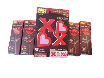 2026 Brick Craft XOXO SIGN Valentine's Building Set 244 Piece. Also 4 Roses. NEW