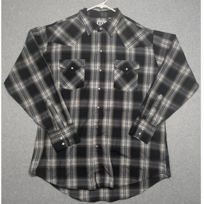 Ely Cattleman Mens XL Plaid Western Pearl Snap Shirt Cowboy Rodeo Rustic Country