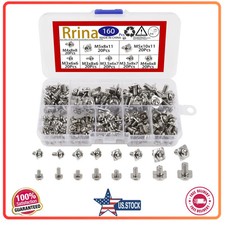 160Pcs M3 M3.5 M4 M5 Terminal Block Screw Assortment Kit Nickel Plated Steel