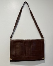 Vintage Leather Shoulder Bag Convertible Clutch Brown Gold AccentsClassic Chic