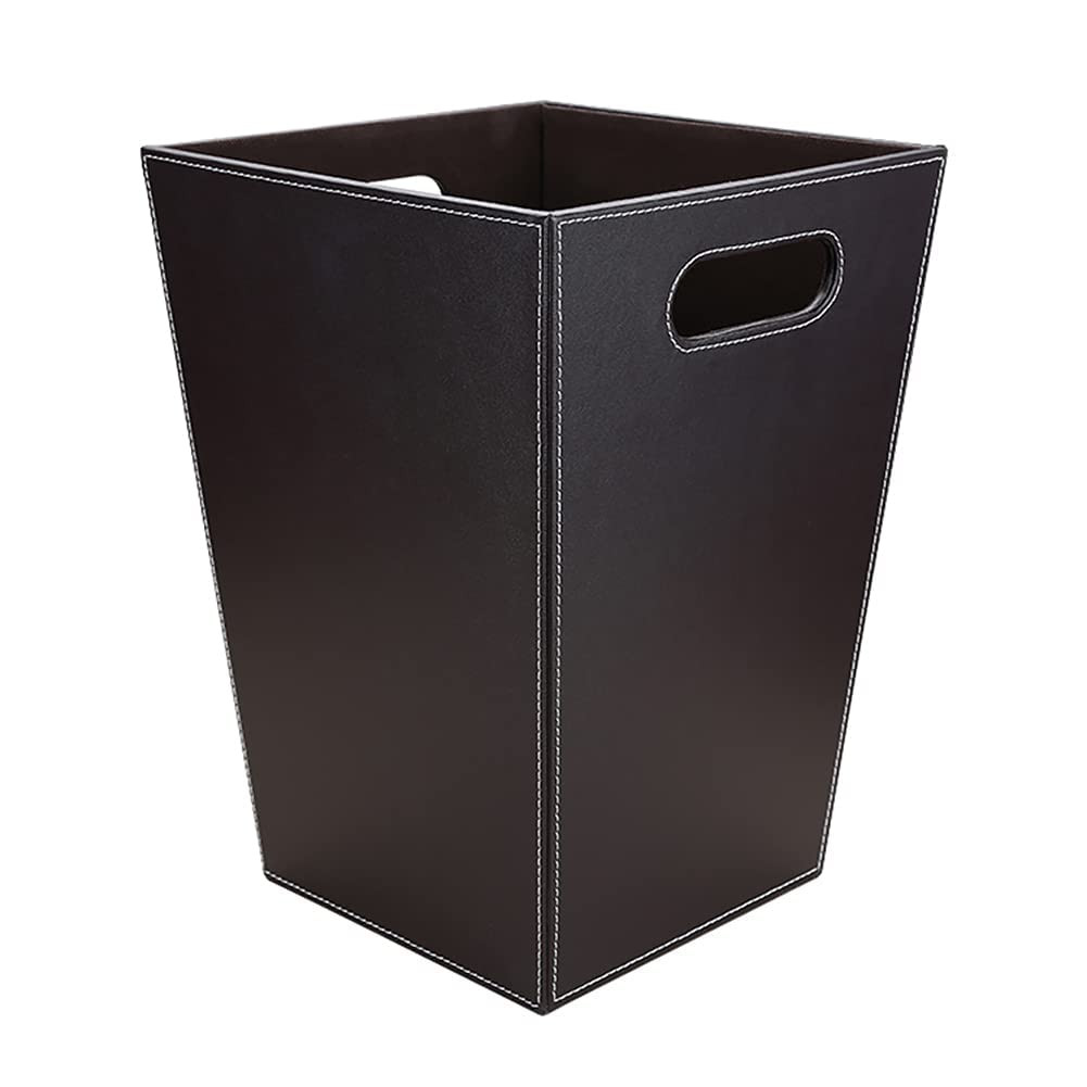 Classic Pu Leather Trash Can Wastebasket, Garbage Container Bin with Handles ...