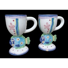 Lot of 2 Bella Casa By Ganz Ceramic Fish Naut...