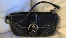 COACH Vintage Black Wristlet Clutch Leather Stitching / Silver EUC