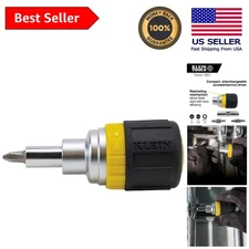 Klein Tools 32593 6-in-1 Ratcheting Stubby Screwdriver - Compact & Efficient