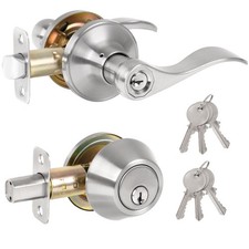 Keyed Alike Front Door Lever Lockset with Single Cylinder Deadbolt, Entry Doo...