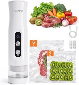 FEPPO Portable Handheld Vacuum Sealer, Compact Food Saver with 12 Reusable Bags