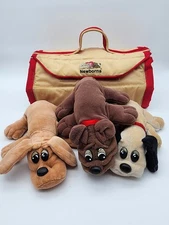 Vintage 1980s Tonka Pound Puppies Travel Case with 3 Newborn Plush Dogs