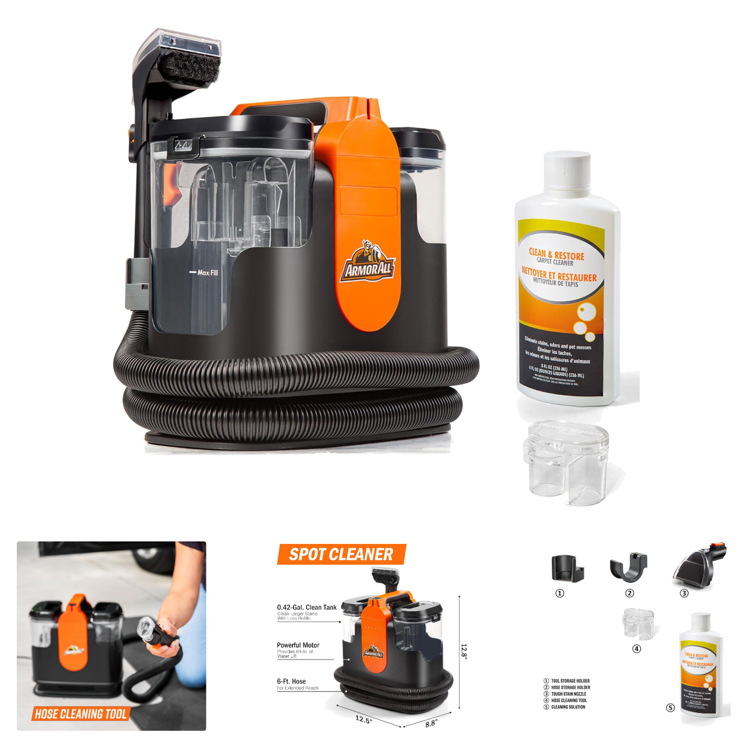 Carpet Cleaner 21-Foot Reach Dual-Tank System For Vehicle Deep Cleaning