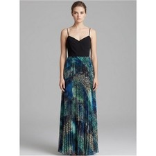Laundry Shelli Segal Maxi Dress 8 Blue Animal Print Pleated Chiffon Evening