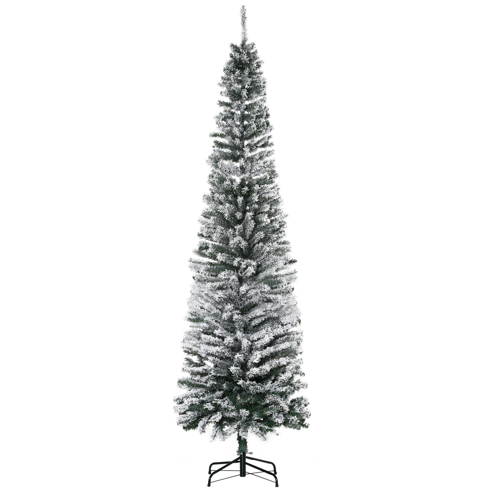 HOMCOM 7.5' Tall Unlit Snow-Flocked Slim Artificial Christmas Tree w/Realisti