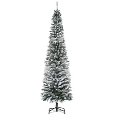 HOMCOM 7.5' Tall Unlit Snow-Flocked Slim Artificial Christmas Tree w/Realisti