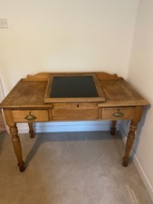 vintage wooden bureau writing desk with cup handles