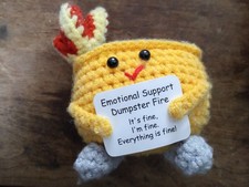 Emotional Support Dumpster Fire Crochet, Handmade Positive Support Gift. Counsel