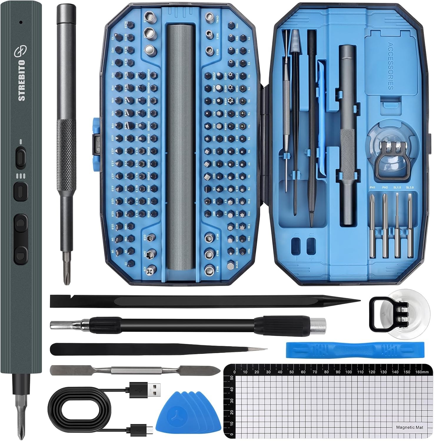 STREBITO 155 in 1 Electric Screwdriver Set 140 Bits