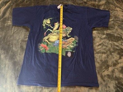 Vintage Frog Nature Shirt Mens XL Blue 90s Wild Oats Animal