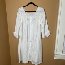 Barbizon Vintage White Nightgown Long Sleeve Ruffle Floral Medium Cottagecore