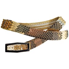 Vintage Gold Tone Metal Snake Fish Scale Retro Womens Fashion Belt Stretch MOD