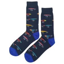 NWT Fishing Lure Dress Socks Novelty Men 8-12 Black Crazy Fun Sockfly