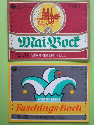 2 DDR-Bier-Etiketten, Schwerterbrauerei Meißen VEB GK Dresden, Sachsen, Germany