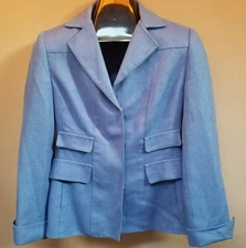 Carlisle Womens 2 US, UK 4 Snap Front Blue Silk Jacket Blazer Chain Hem Casual