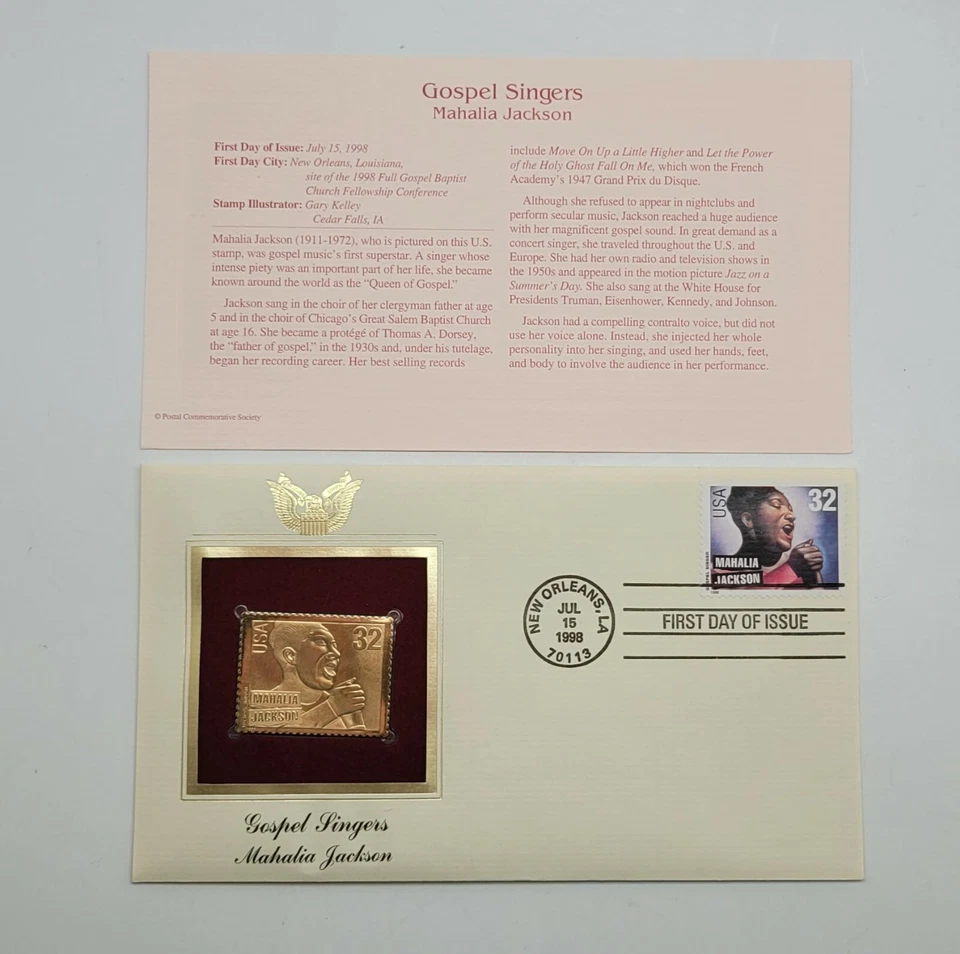 4 Gospel Singers 22kt Gold Stamps First Day of Issue 32 Cent Jul 15, 1998. STP34 - Image 2 of 4