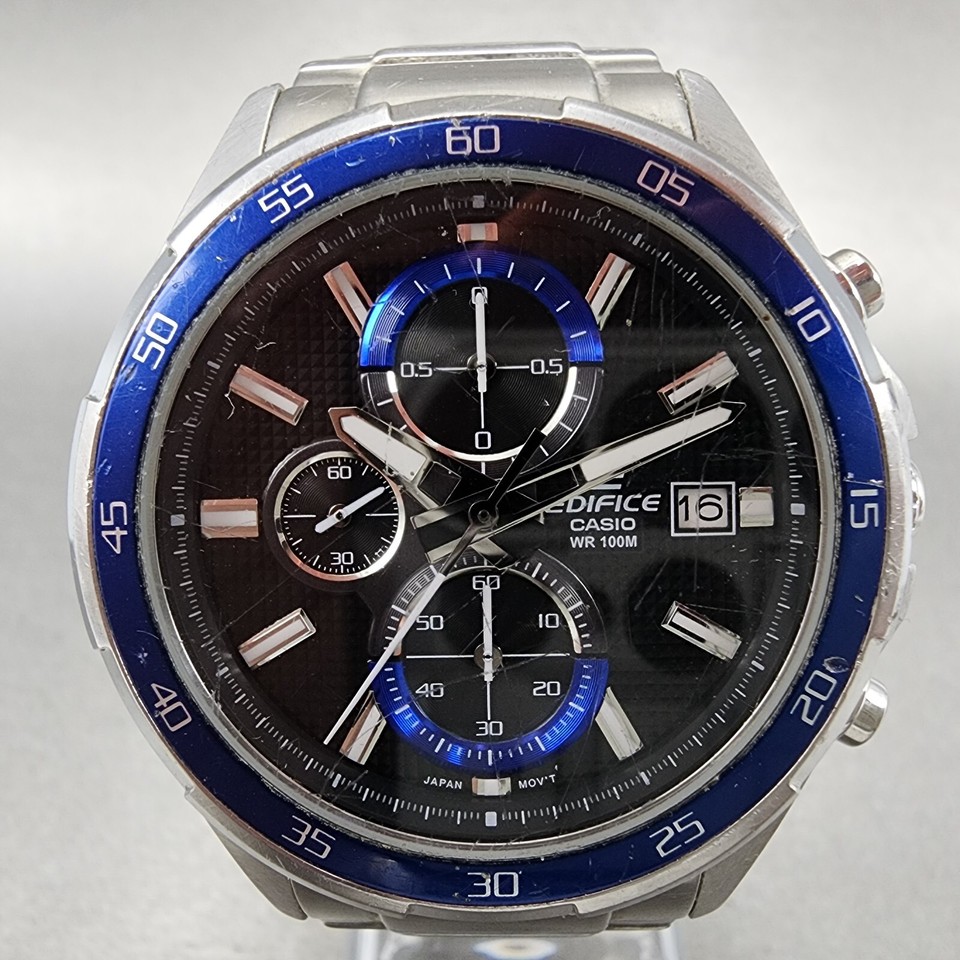 Casio Edifice Chronograph Watch Men 43mm Black Dial Steel Date Round ...