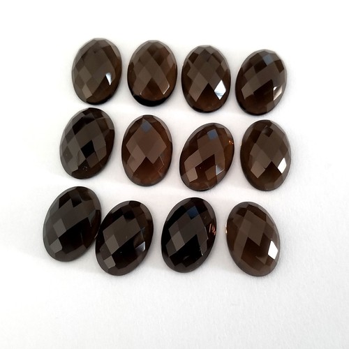 16x11x5 mm AAA Natur Schachbrett Rauchquarz oval einseitig flach 2 Stück - Bild 8 von 8