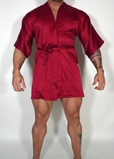 ADULT MAROON SATIN ROBE SIZE S