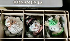 3 Christopher Radko Shiny Brite Glass Christmas Ornaments Santa Snowman Reindeer