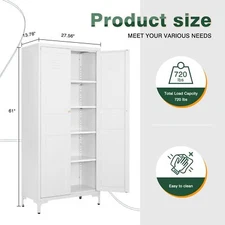 61"H Metal Storage Cabinet with Adjustable Shelves&Doors for Home Kitchen White