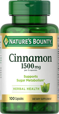 Nature's Bounty Cinnamon Capsules, Herbal Supplement, 1500Mg, 100 Capsules