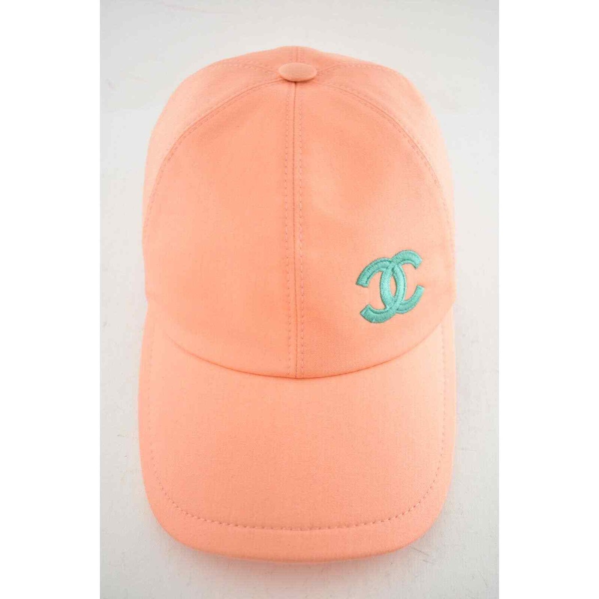 Chanel REV Orange Peach Turquoise Blue CC Logo Baseball Cap Curved