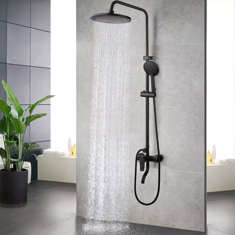 8 Rainfall Bathroom Shower Set Faucet W/Tub Mixer Tap Wall Mounted Matte  Black