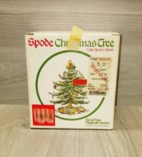 Spode Christmas Tree Santa 15 Ounces Highballs with Gold Rims, Set of 4
