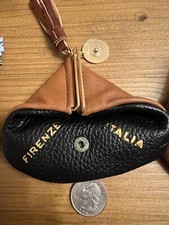Fiocchi Firenze Brown Black Leather Triangle Coin Change Purse Italia NWOT