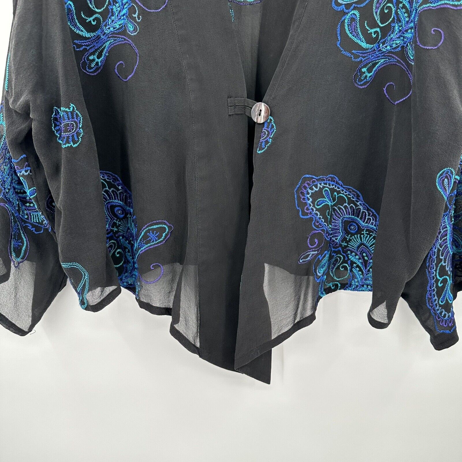 Chico's Black Paisley Embroidered Sheer Silk Sing… - image 3
