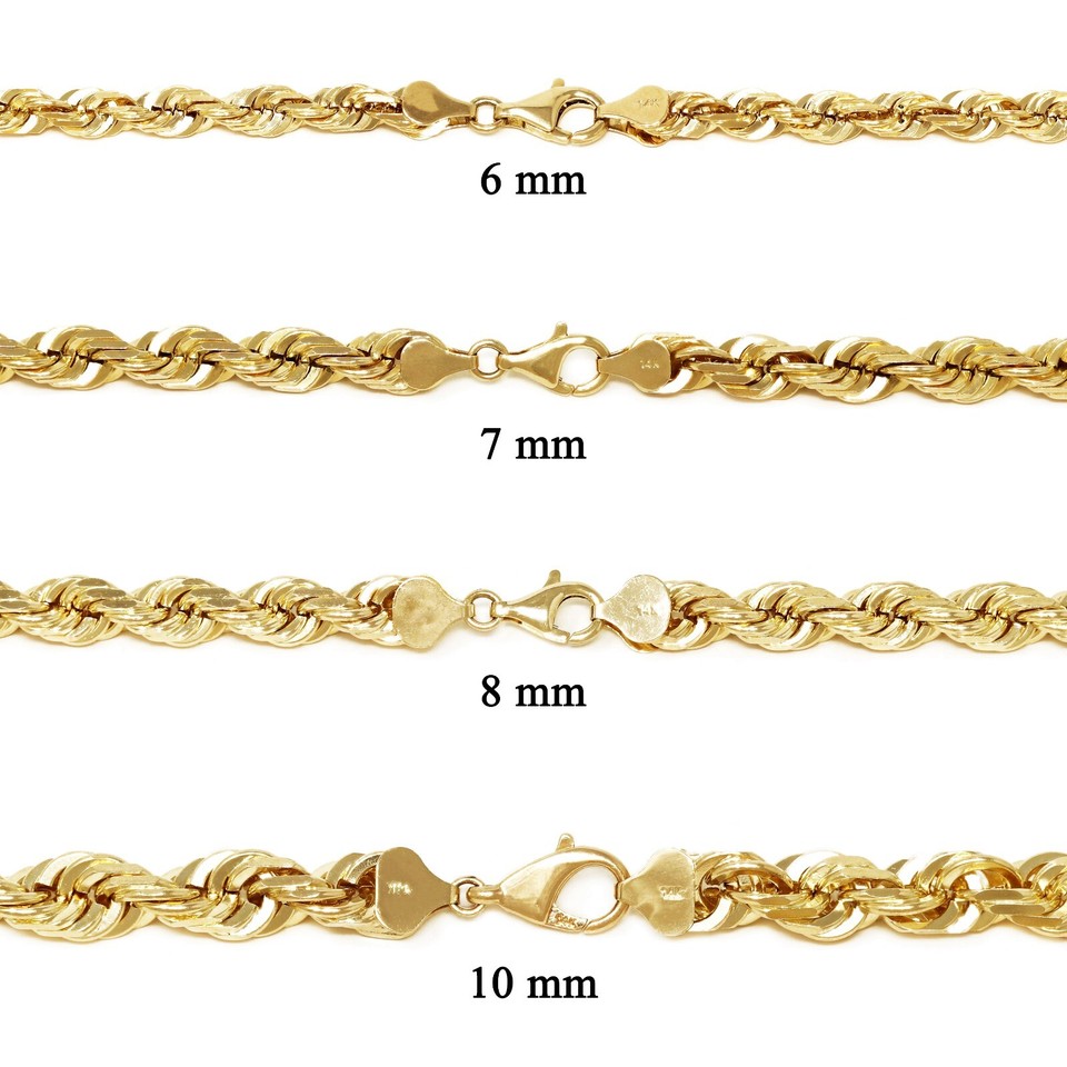 14k Yellow Gold Solid Diamond Cut Rope Chain Necklace 16