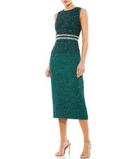 New MAC DUGGAL Vertical Sequin Green Midi Sheath Dress Size 16