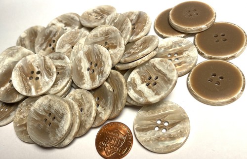8 Vintage NOS Tan Multi-color Iridescent 4-hole Plastic Buttons 1" 25.6mm 13605 - Picture 3 of 6