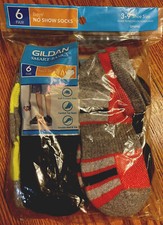 Gildan boys No show socks /6 Pair/3-9 Shoe Size