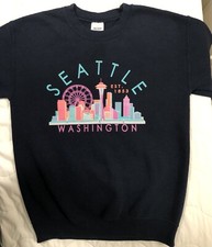 Gildan Seattle Washington Skyline Long Sleeve Sweatshirt Youth Size Small Blue