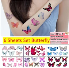 Set of 6 Sheets Waterproof Temporary Tattoo Stickers Colorful Butterfly Body Art