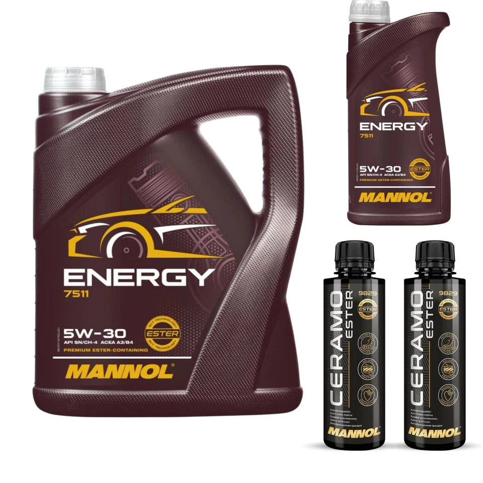 Lot Changement Huile MANNOL ENERGY 5W-30, 6 L, Avec Additif Ceramo Ester 9829 - Photo 1/1