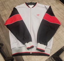 Vintage 90s Adidas Full Zip Track Top Jacket Striped Red Black Gray Size Mens L