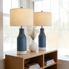 USumkky 23.75inch Blue Modern Ceramic Bedside Lamp Set of 2 with 5FT Cord for Be