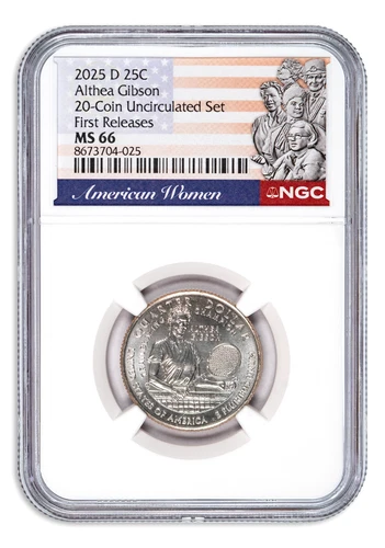 2025 D Althea Gibson Quarter from 20-Coin Uncirculated Mint Set NGC MS66 FR