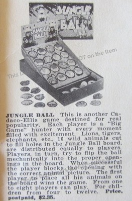 1940 Ad JUNGLE BALL Cadaco-Ellis Game Big Game Hunter Wild Animals Flip the Ball