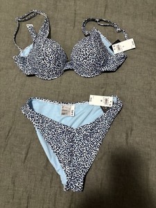 Bar IIl Women on the Prowl Swim Softcup Underwire Bikini Navy Blue Size M/ L
