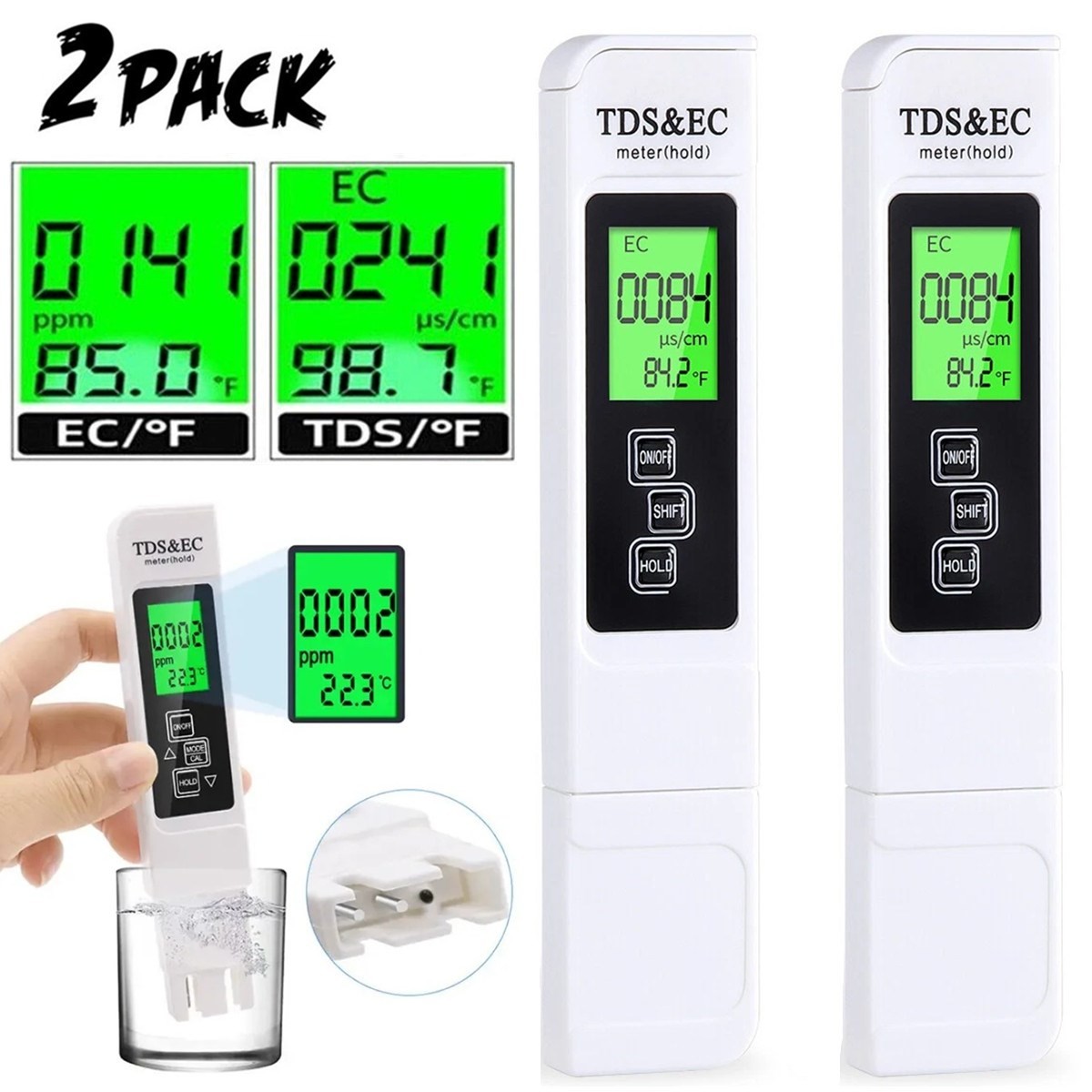 0-9990ppm 2PC TDS Meter Digital Tester Water Quality Testing