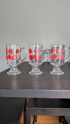 Vintage Libbey Strawberry Drinking Glasses Lot Of 3 Tumblers  1970s With Handle